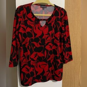 Chic Red and Black Floral Long Sleeve Top